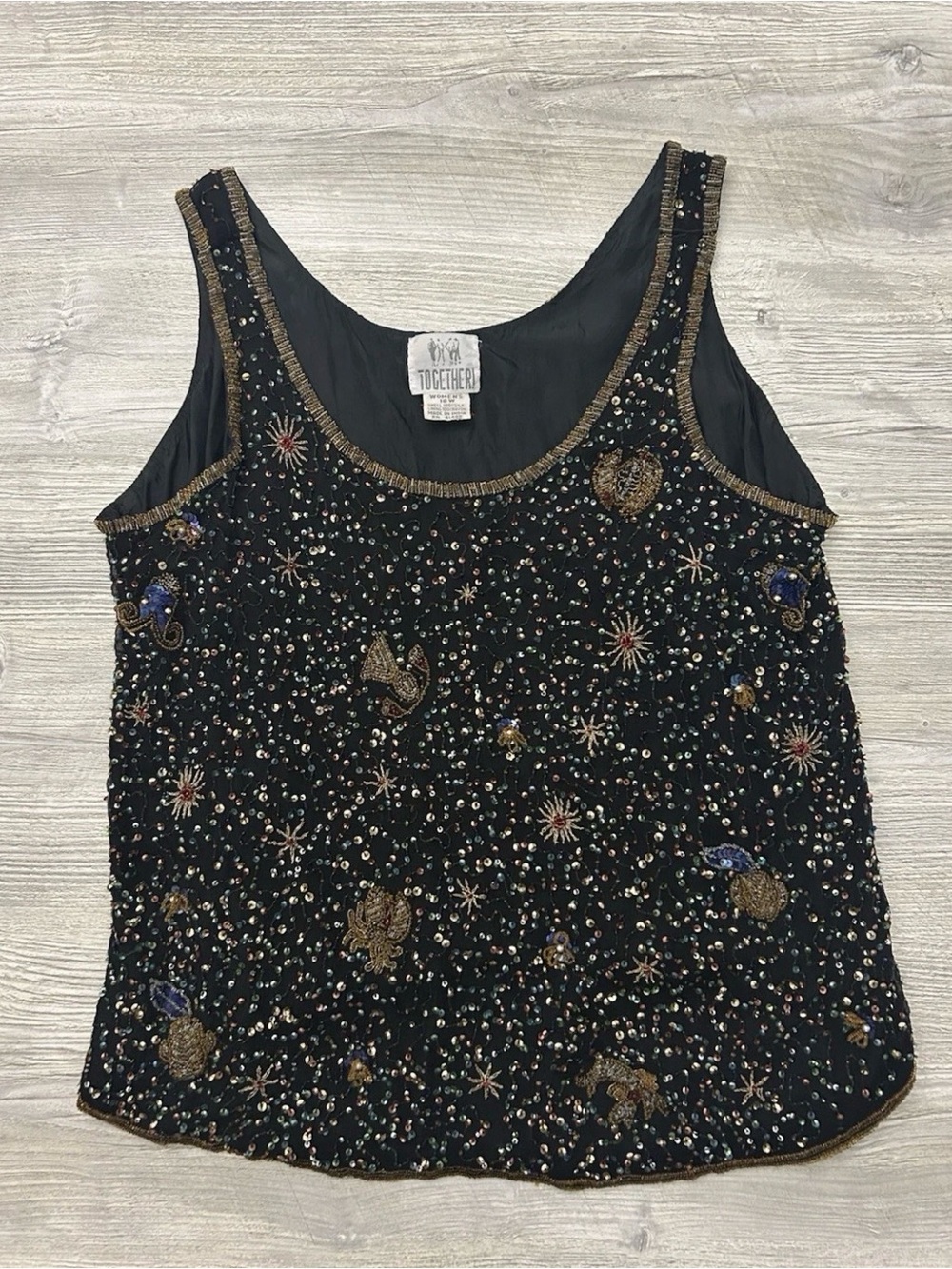 Vintage Together! 100% Silk Beaded & Sequined Celestial Evening Tank Top 18W*